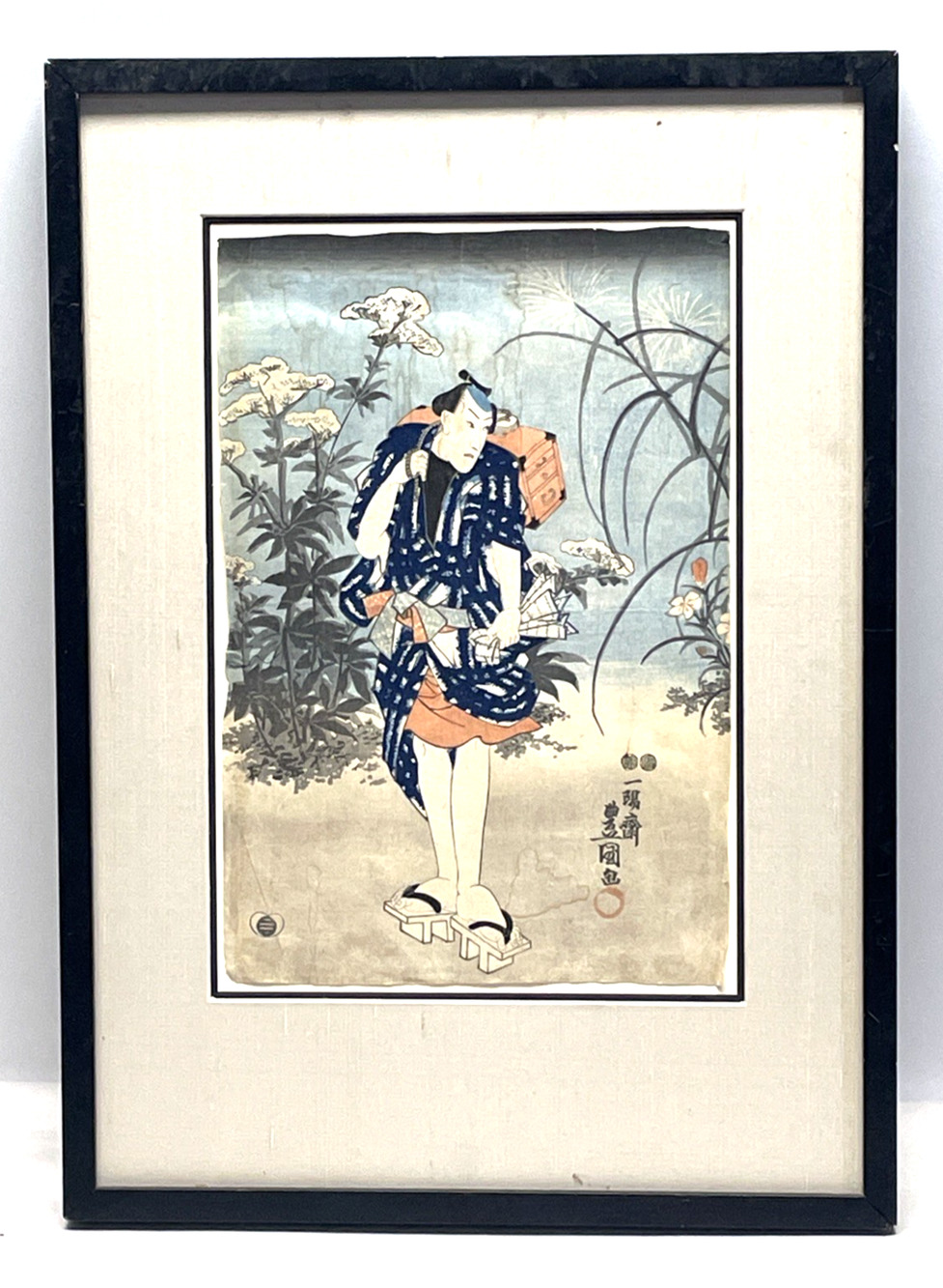 Utagawa Kunisada Toyokuni III Japanese Ukiyo-e Woodblock Print Framed 21.5"